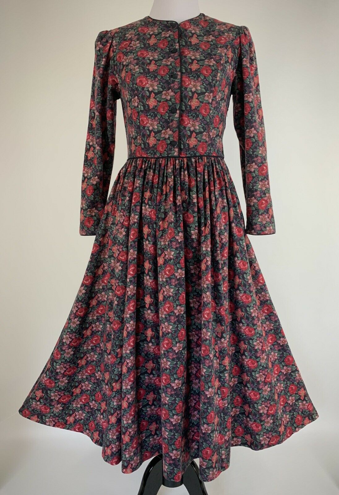 Vintage Laura Ashley Dress Floral Roses Prairie Cottagecore Size 10